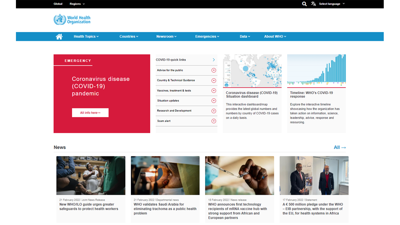 World Health Organization screenshot