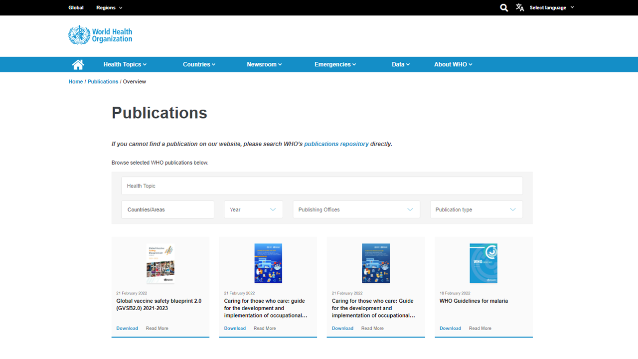 World Health Organization screenshot